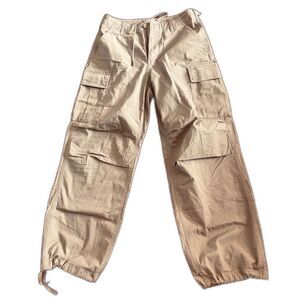 Musinsa Unisex Relaxed Baggy Fit Cargo Pockets Streetwear Tan Cotton Pants 29